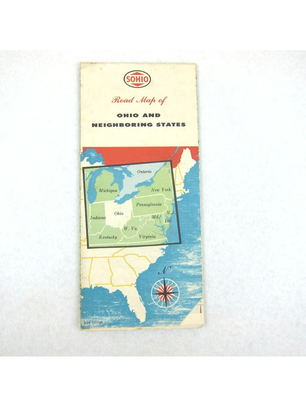 Vintage 1950s SOHIO Standard Oil of Ohio Road Map Ohio & Neighboring States